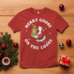 Festive Goose on The Loose T Shirt Funny Goose Christmas Meme TS14 Red Print Your Wear