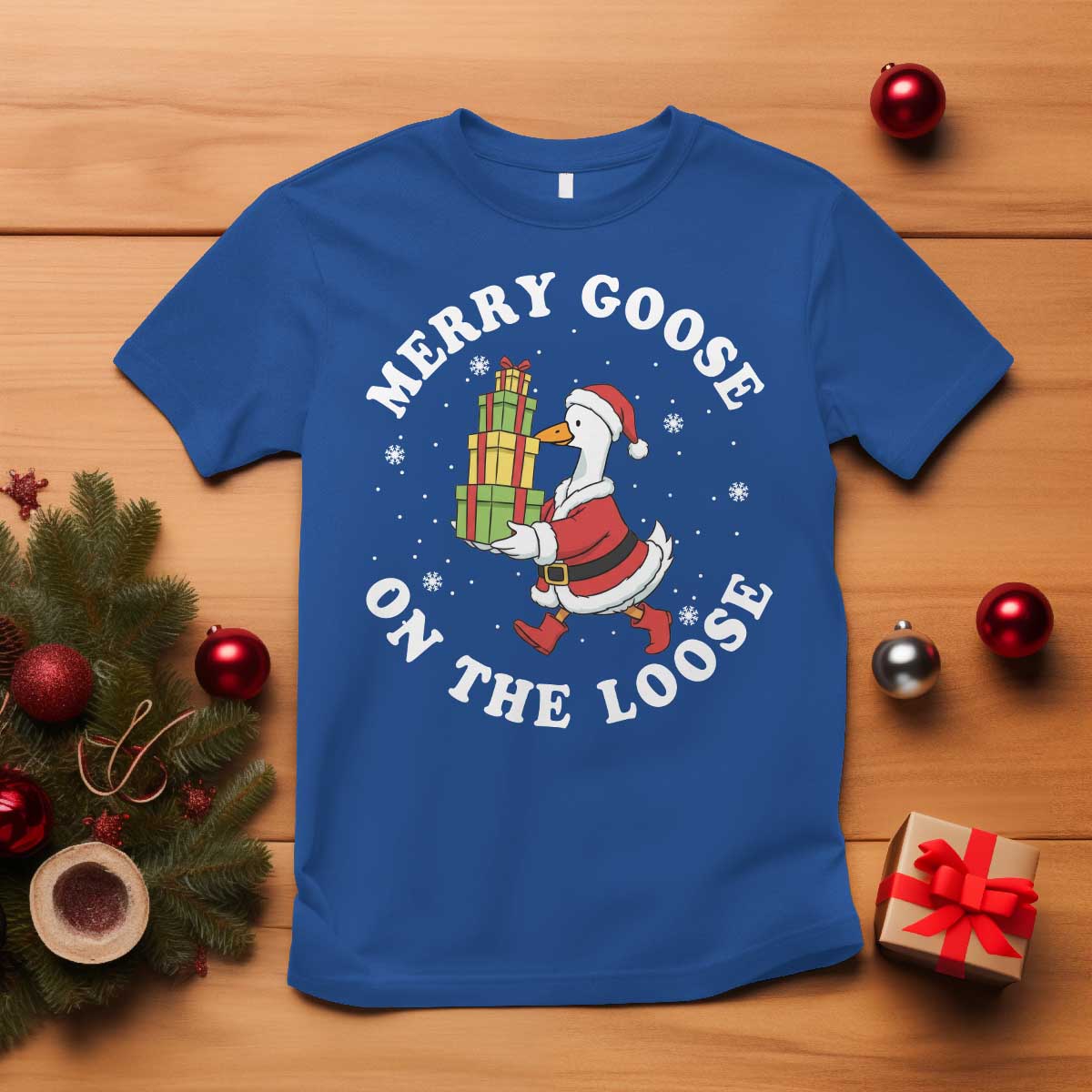 Festive Goose on The Loose T Shirt Funny Goose Christmas Meme TS14 Royal Blue Print Your Wear