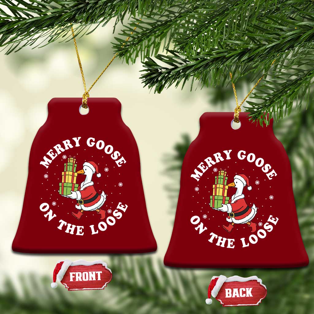 Festive Goose on The Loose Ceramic Ornament Funny Goose Christmas Meme TS14 Print Your Wear