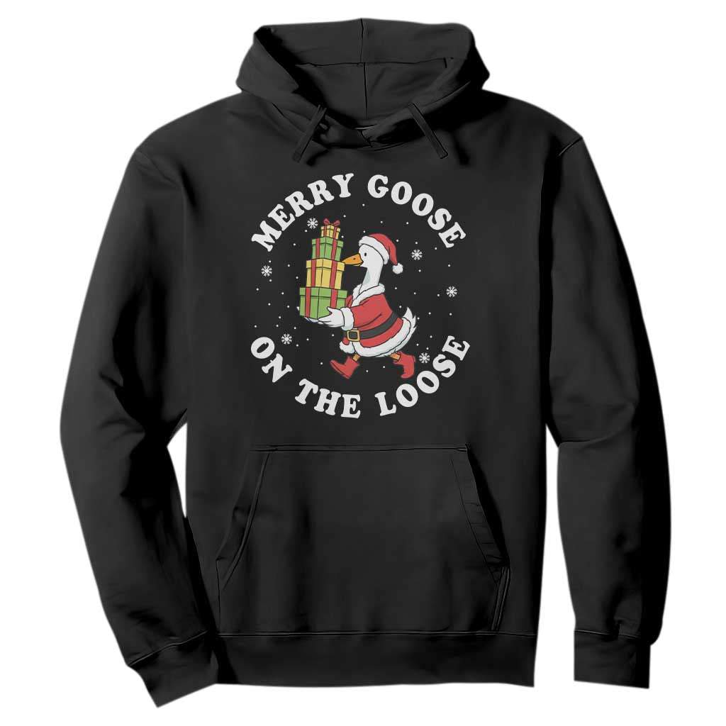 Festive Goose on The Loose Hoodie Funny Goose Christmas Meme TS14 Black Print Your Wear