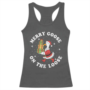 Festive Goose on The Loose Racerback Tank Top Funny Goose Christmas Meme TS14 Dark Heather Print Your Wear
