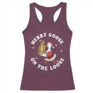 Festive Goose on The Loose Racerback Tank Top Funny Goose Christmas Meme TS14 Maroon Print Your Wear