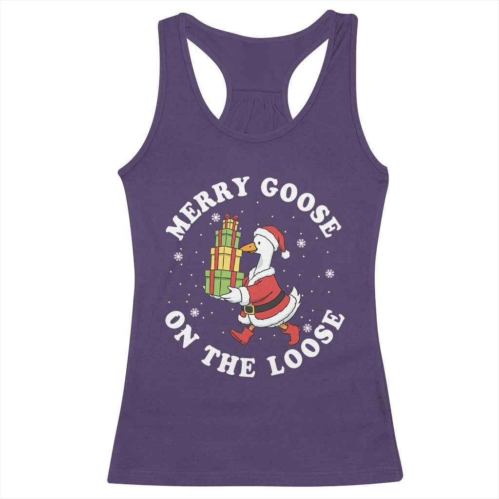 Festive Goose on The Loose Racerback Tank Top Funny Goose Christmas Meme TS14 Purple Print Your Wear