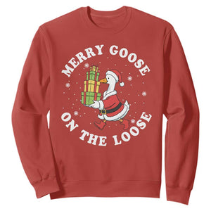 Festive Goose on The Loose Sweatshirt Funny Goose Christmas Meme TS14 Red Print Your Wear