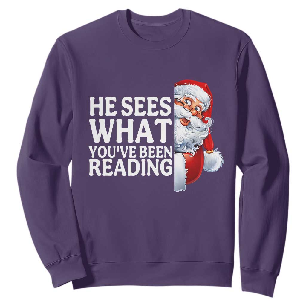 He Sees What You Have Been Reading Sweatshirt Funny Bookish Christmas Book Lover TS14 Purple Print Your Wear