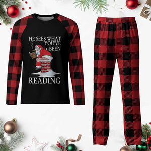 Funny Bookish Christmas Plaid Pajama Set He Sees What You Have Been Reading TS14 Buffalo Plaid Print Your Wear