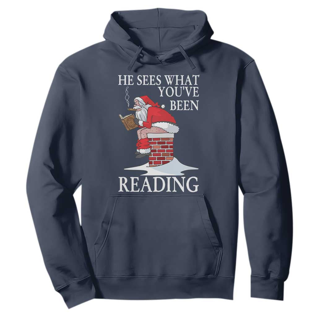 Funny Bookish Christmas Hoodie He Sees What You Have Been Reading TS14 Navy Print Your Wear
