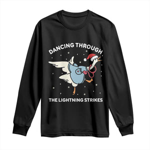 Christmas Goose Nurse Long Sleeve Shirt Dancing Through The Lightning Strikes TS14 Black Print Your Wear