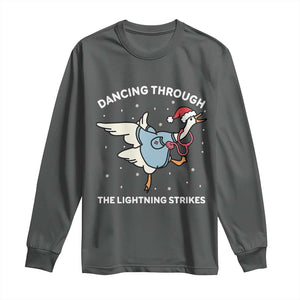 Christmas Goose Nurse Long Sleeve Shirt Dancing Through The Lightning Strikes TS14 Dark Heather Print Your Wear