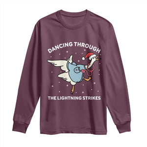 Christmas Goose Nurse Long Sleeve Shirt Dancing Through The Lightning Strikes TS14 Maroon Print Your Wear