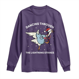 Christmas Goose Nurse Long Sleeve Shirt Dancing Through The Lightning Strikes TS14 Purple Print Your Wear
