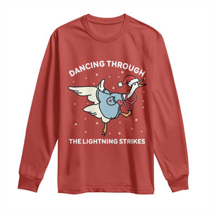 Christmas Goose Nurse Long Sleeve Shirt Dancing Through The Lightning Strikes TS14 Red Print Your Wear