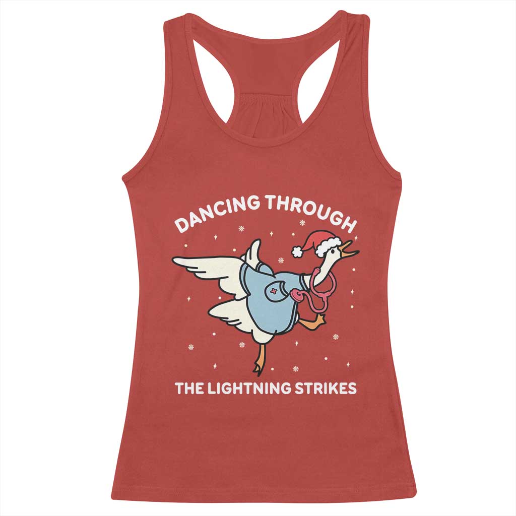 Christmas Goose Nurse Racerback Tank Top Dancing Through The Lightning Strikes TS14 Red Print Your Wear