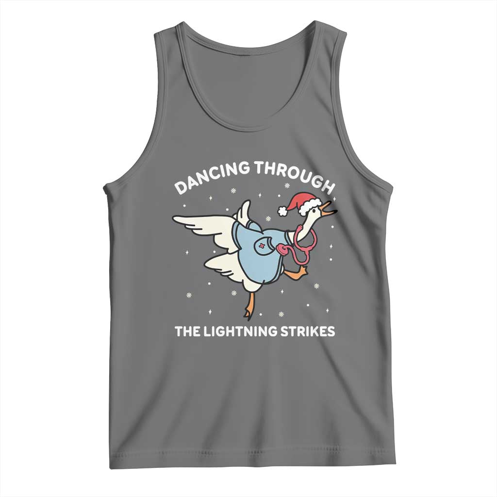 Christmas Goose Nurse Tank Top Dancing Through The Lightning Strikes TS14 Black Heather Print Your Wear
