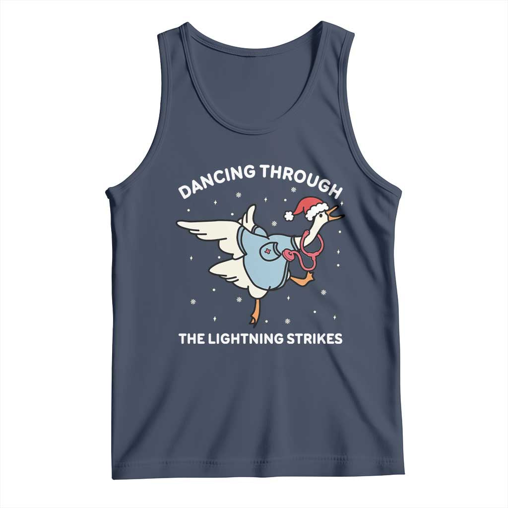 Christmas Goose Nurse Tank Top Dancing Through The Lightning Strikes TS14 Navy Print Your Wear