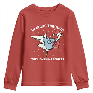 Christmas Goose Nurse Youth Sweatshirt Dancing Through The Lightning Strikes TS14 Red Print Your Wear
