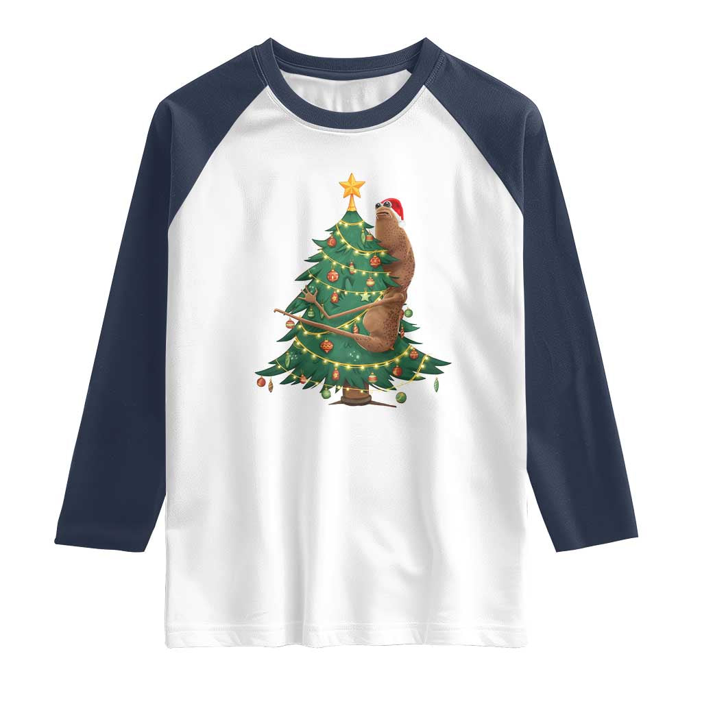Marcus The Worm Meme Funny Christmas Raglan Shirt TS14 White Navy Print Your Wear