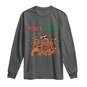 Marcus The Worm Christmas Meme Long Sleeve Shirt Funny Brain Rot Gen Z Xmas TS14 Dark Heather Print Your Wear