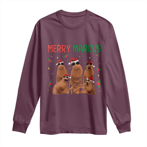Marcus The Worm Christmas Meme Long Sleeve Shirt Funny Brain Rot Gen Z Xmas TS14 Maroon Print Your Wear