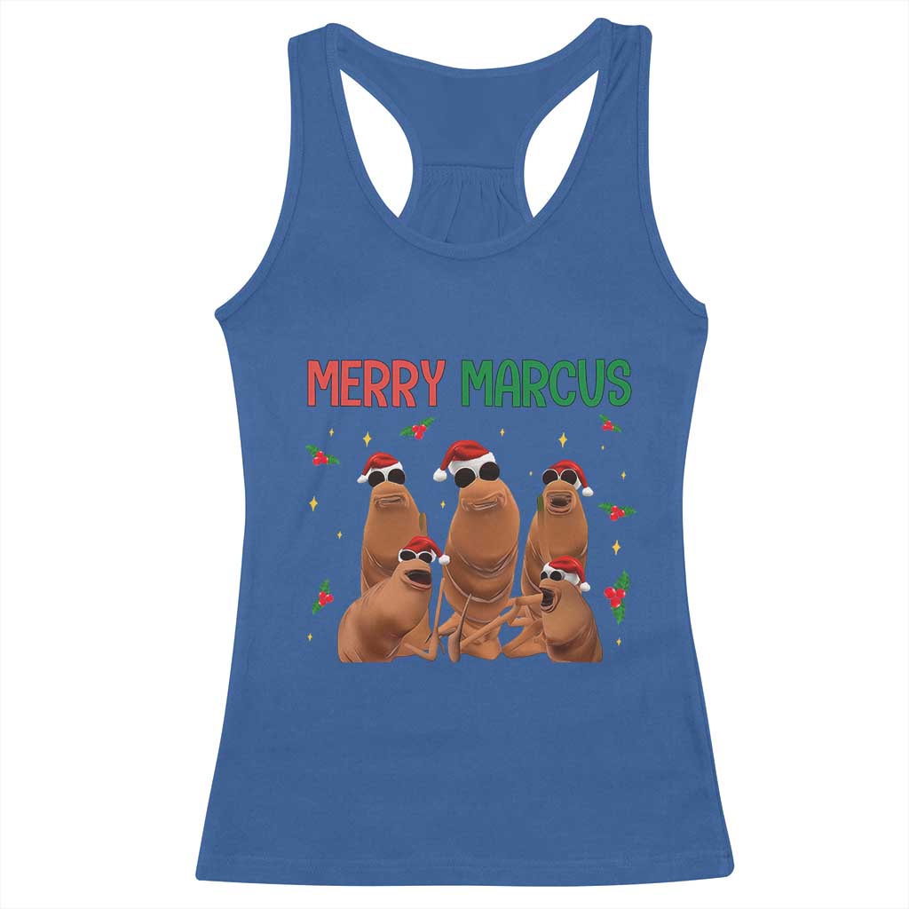 Marcus The Worm Christmas Meme Racerback Tank Top Funny Brain Rot Gen Z Xmas TS14 Royal Blue Print Your Wear