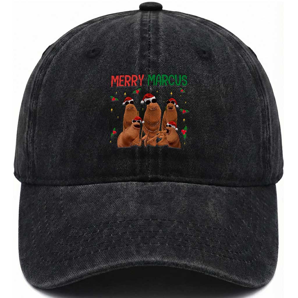 Marcus The Worm Christmas Meme Washed Cotton Baseball Cap Funny Brain Rot Gen Z Xmas TS14 Washed Cap Universal Fit Black Print Your Wear
