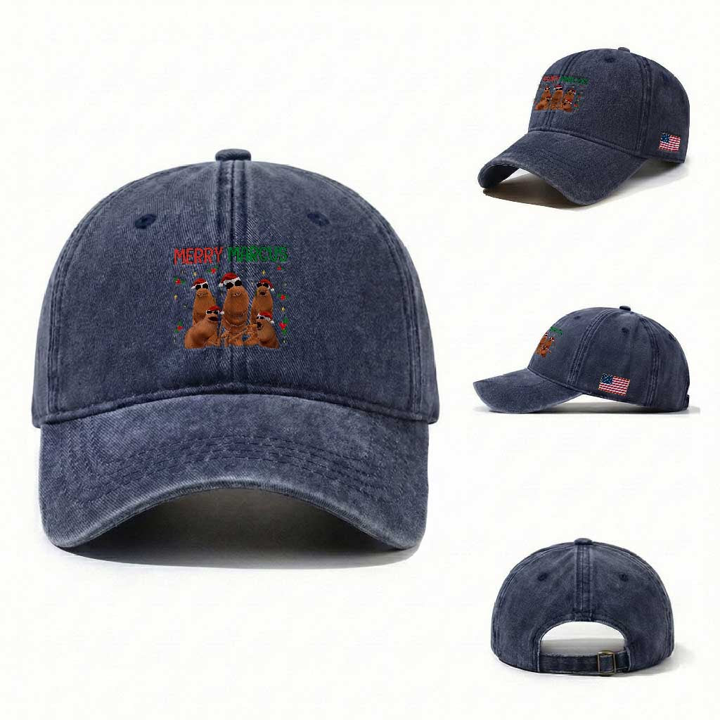 Marcus The Worm Christmas Meme Washed Cotton Baseball Cap Funny Brain Rot Gen Z Xmas TS14 Washed Cap Universal Fit Navy Print Your Wear
