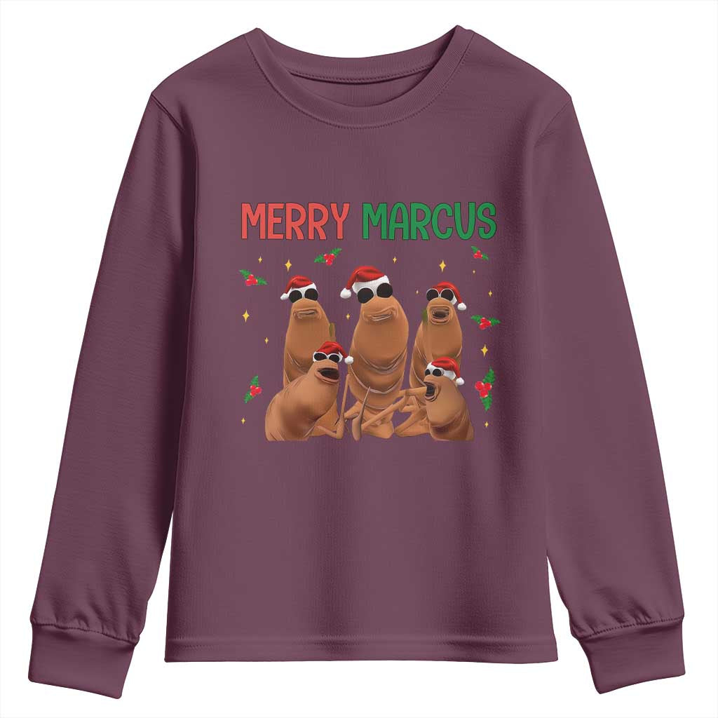 Marcus The Worm Christmas Meme Youth Sweatshirt Funny Brain Rot Gen Z Xmas TS14 Maroon Print Your Wear