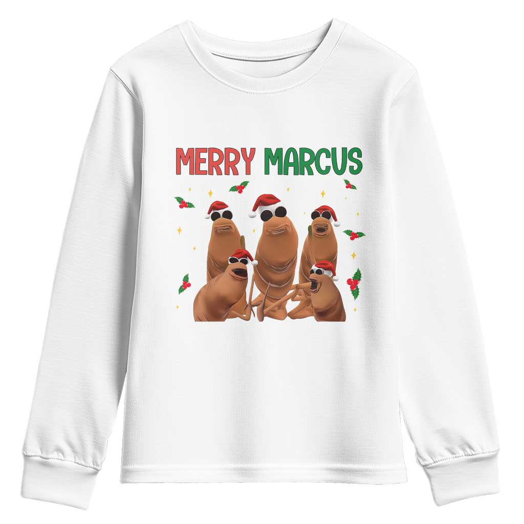Marcus The Worm Christmas Meme Youth Sweatshirt Funny Brain Rot Gen Z Xmas TS14 White Print Your Wear