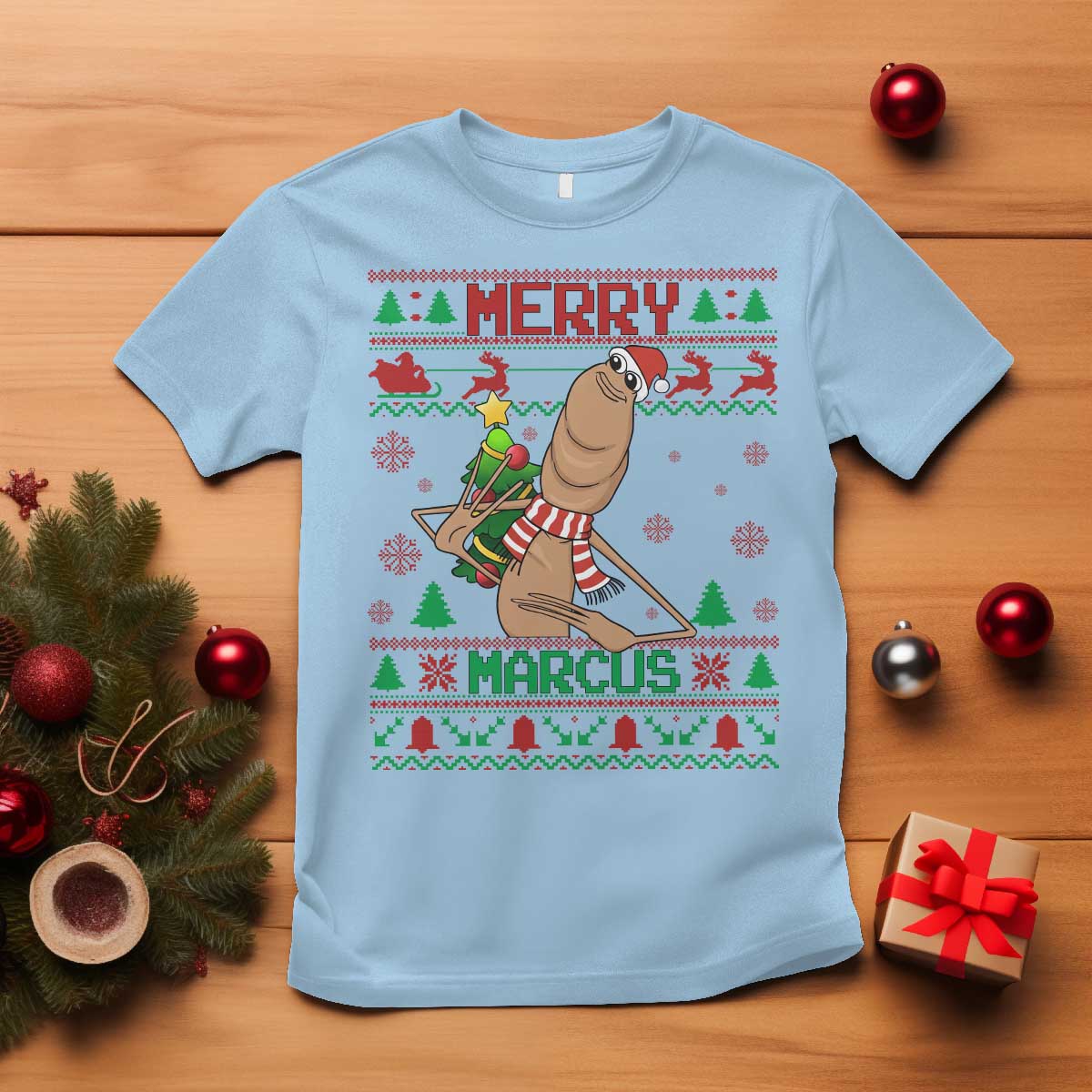 Marcus The Worm Christmas Meme T Shirt Funny Brain Rot Xmas TS14 Light Blue Print Your Wear