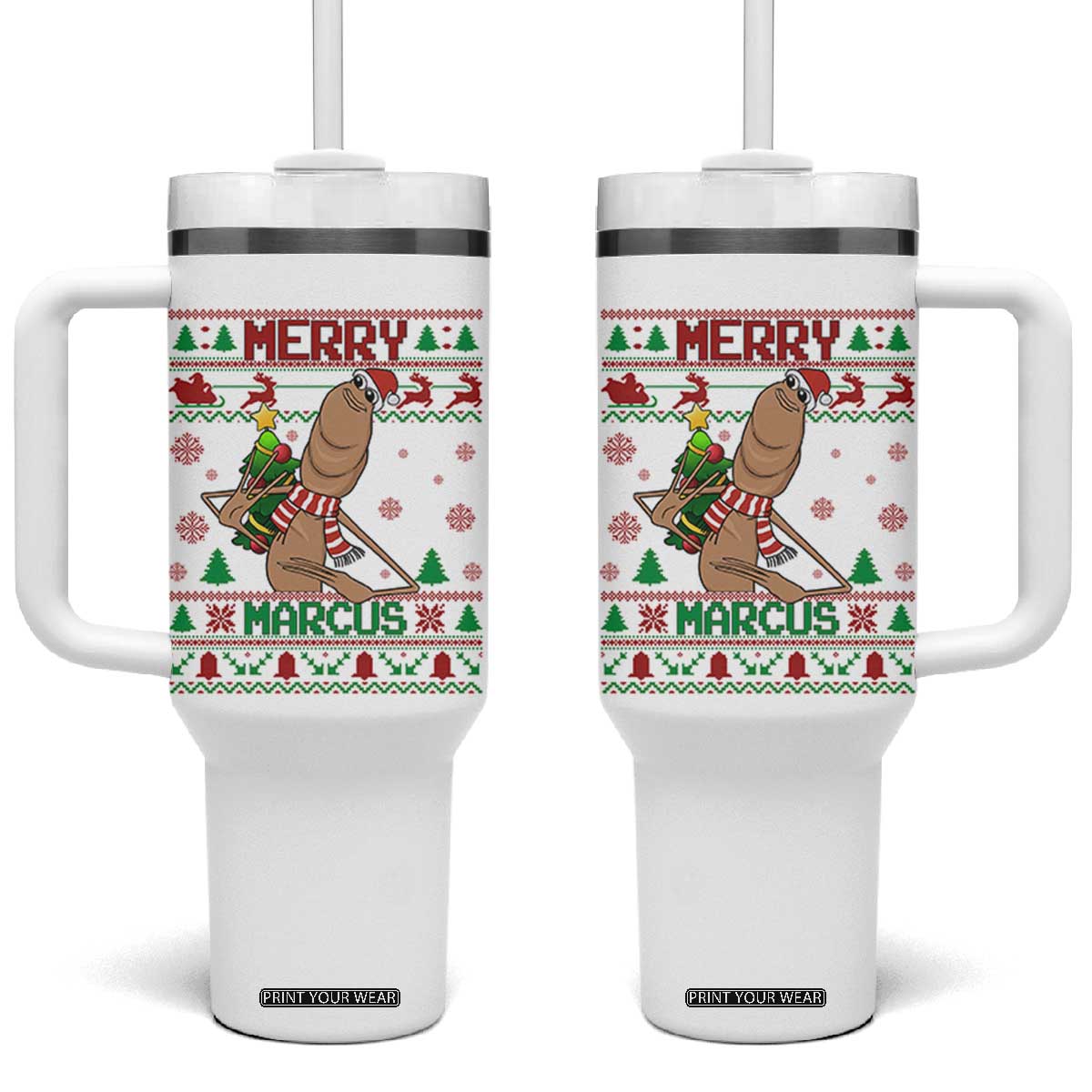 Marcus The Worm Christmas Meme Tumbler With Handle Funny Brain Rot Xmas TS14 One Size: 40 oz White Print Your Wear