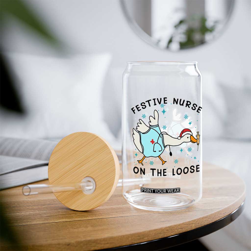 Funny Goose Nurse Christmas Glass Can Festive Nurses On The Loose TS14 Print Your Wear