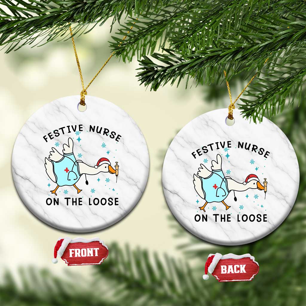 Funny Goose Nurse Christmas Ceramic Ornament Festive Nurses On The Loose TS14 1pc White Marble Print Your Wear