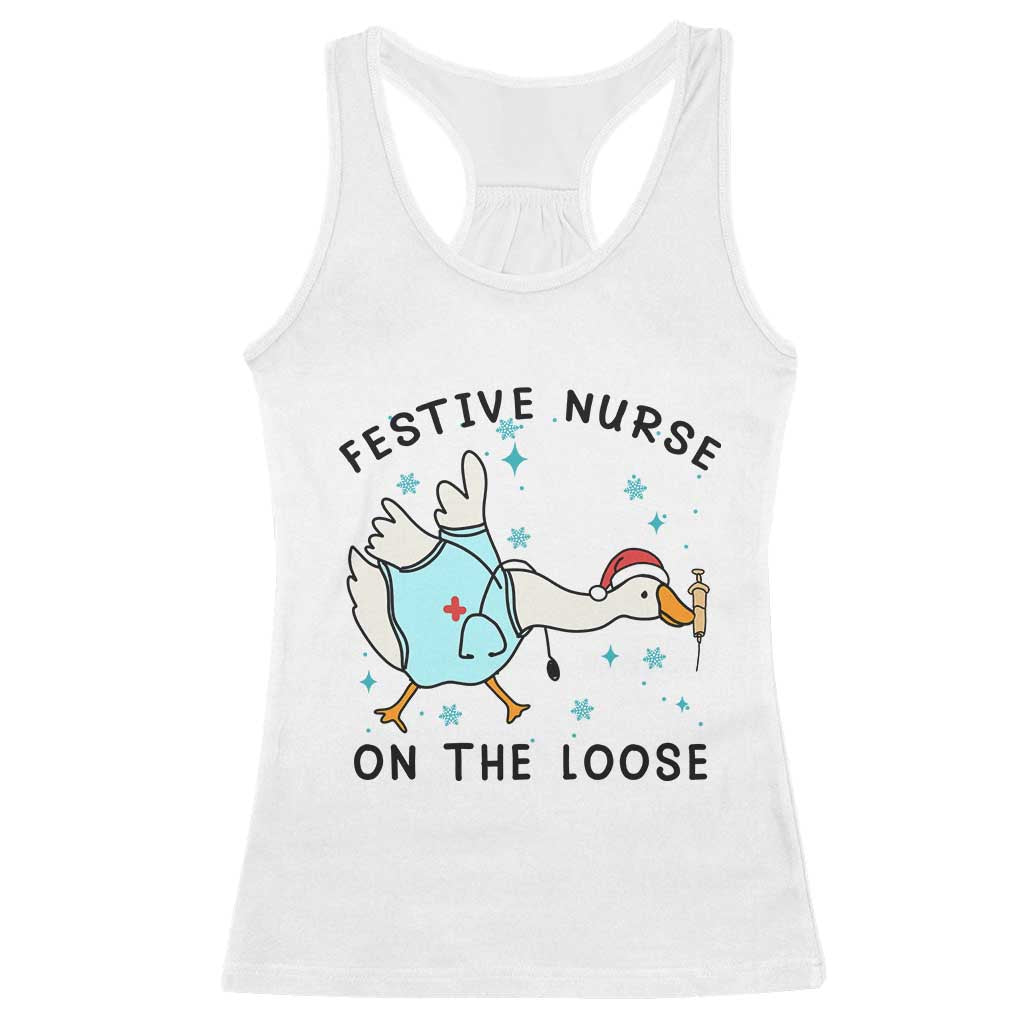 Funny Goose Nurse Christmas Racerback Tank Top Festive Nurses On The Loose TS14 White Print Your Wear