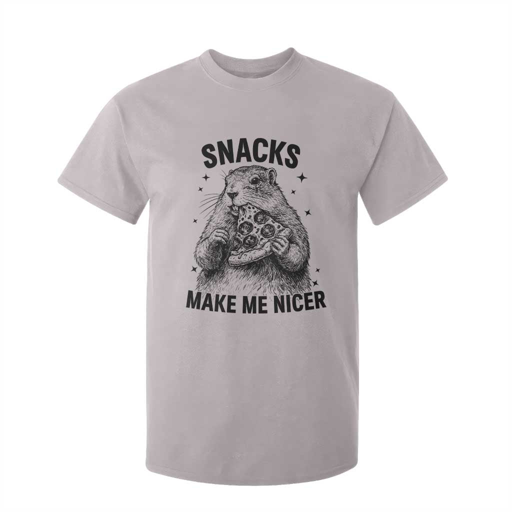 Funny Groundhog Eating Pizza T Shirt For Kid Snacks Make Me Nicer TS14 Ice Gray Print Your Wear