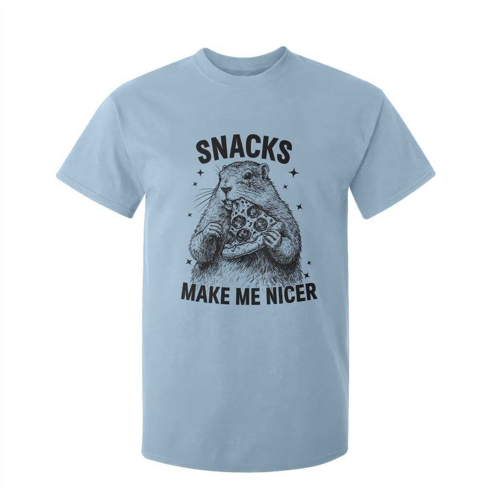 Funny Groundhog Eating Pizza T Shirt For Kid Snacks Make Me Nicer TS14 Light Blue Print Your Wear