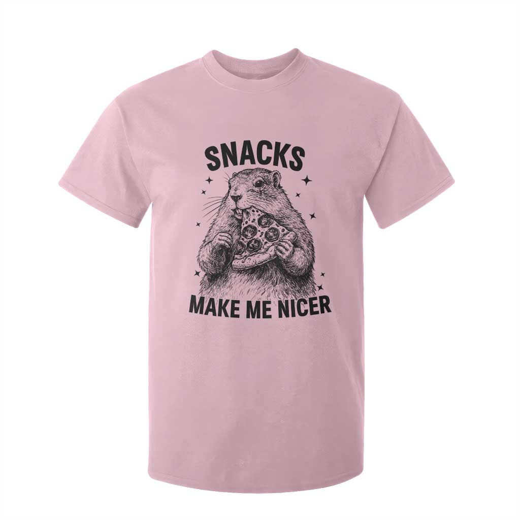 Funny Groundhog Eating Pizza T Shirt For Kid Snacks Make Me Nicer TS14 Light Pink Print Your Wear
