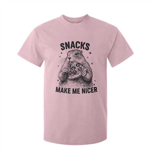 Funny Groundhog Eating Pizza T Shirt For Kid Snacks Make Me Nicer TS14 Light Pink Print Your Wear