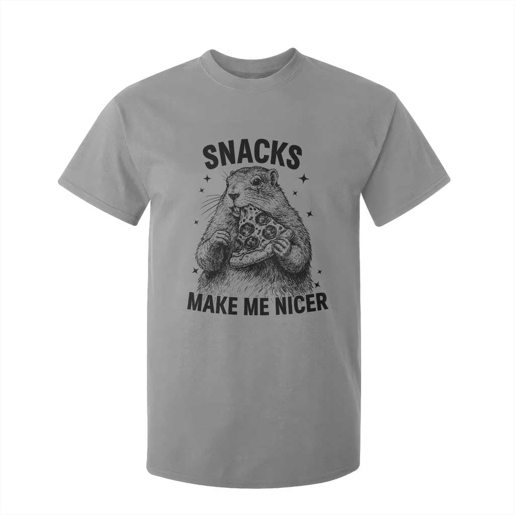 Funny Groundhog Eating Pizza T Shirt For Kid Snacks Make Me Nicer TS14 Sport Gray Print Your Wear