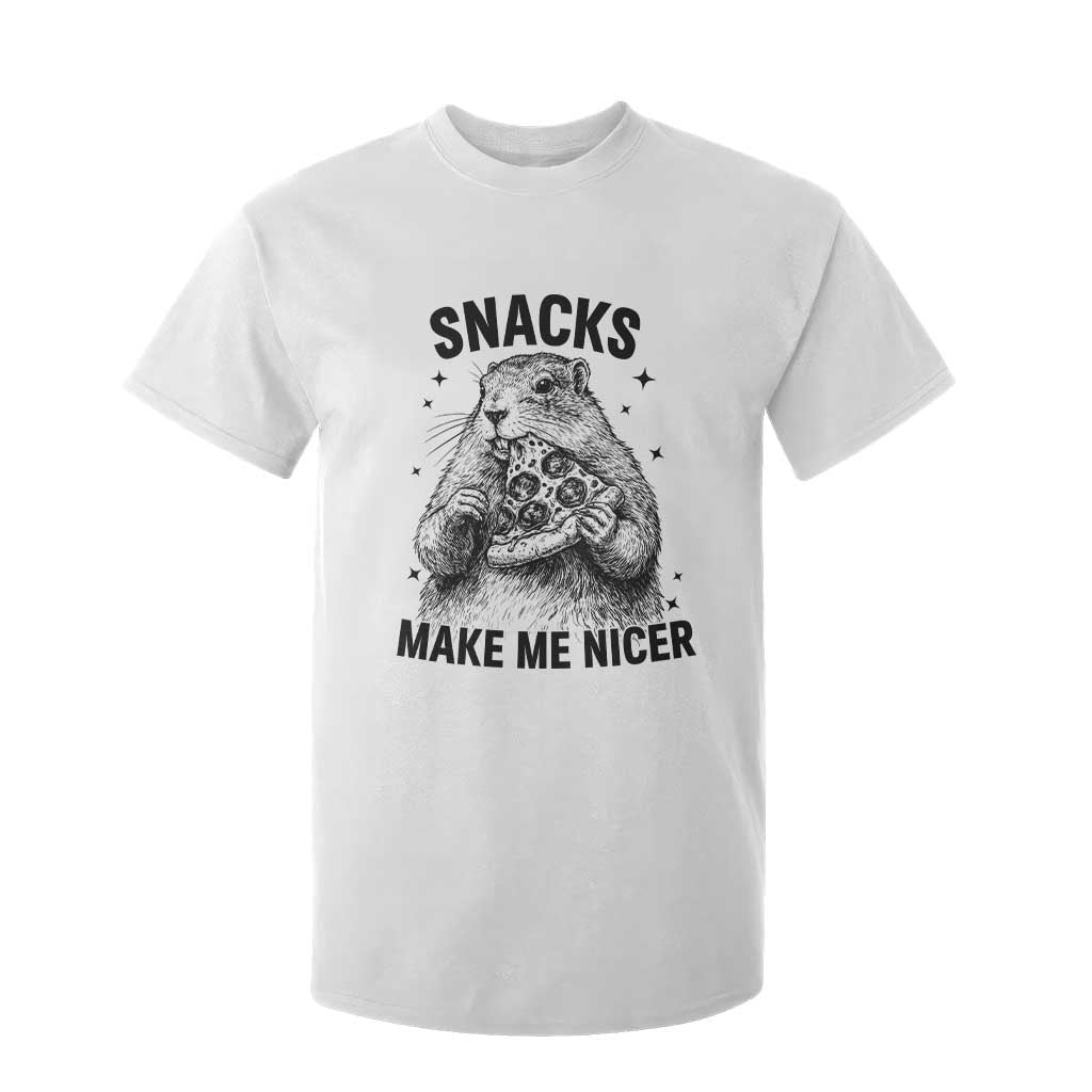 Funny Groundhog Eating Pizza T Shirt For Kid Snacks Make Me Nicer TS14 White Print Your Wear