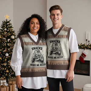 Funny Groundhog Eating Pizza V-Neck Knit Sweater Vest Snacks Make Me Nicer TS14 Mocha Mousse Print Your Wear
