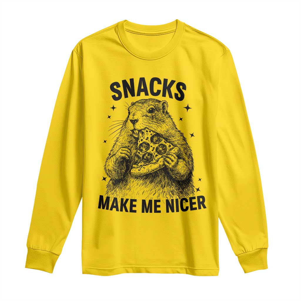 Funny Groundhog Eating Pizza Long Sleeve Shirt Snacks Make Me Nicer TS14 Daisy Print Your Wear
