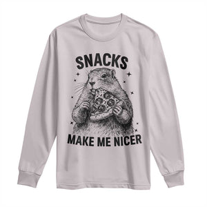 Funny Groundhog Eating Pizza Long Sleeve Shirt Snacks Make Me Nicer TS14 Ice Gray Print Your Wear