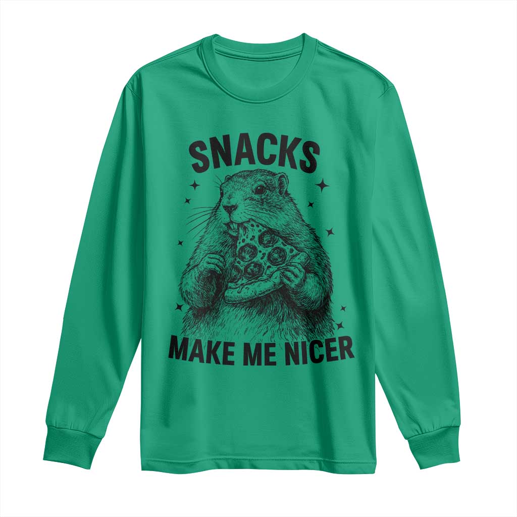 Funny Groundhog Eating Pizza Long Sleeve Shirt Snacks Make Me Nicer TS14 Irish Green Print Your Wear