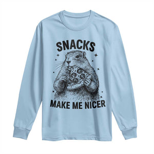 Funny Groundhog Eating Pizza Long Sleeve Shirt Snacks Make Me Nicer TS14 Light Blue Print Your Wear