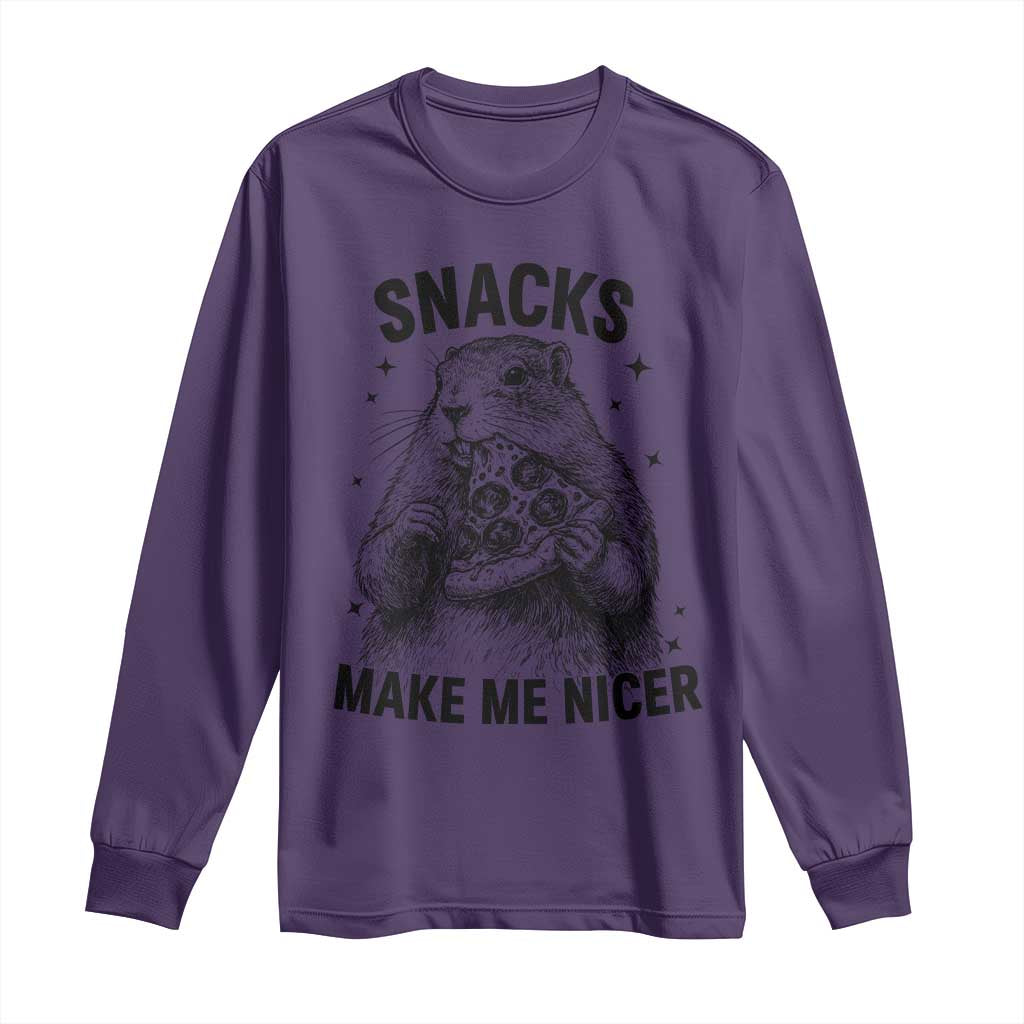 Funny Groundhog Eating Pizza Long Sleeve Shirt Snacks Make Me Nicer TS14 Purple Print Your Wear
