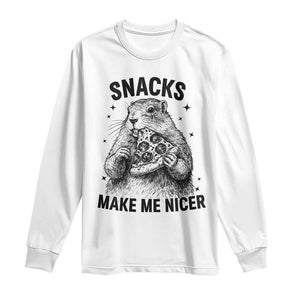 Funny Groundhog Eating Pizza Long Sleeve Shirt Snacks Make Me Nicer TS14 White Print Your Wear