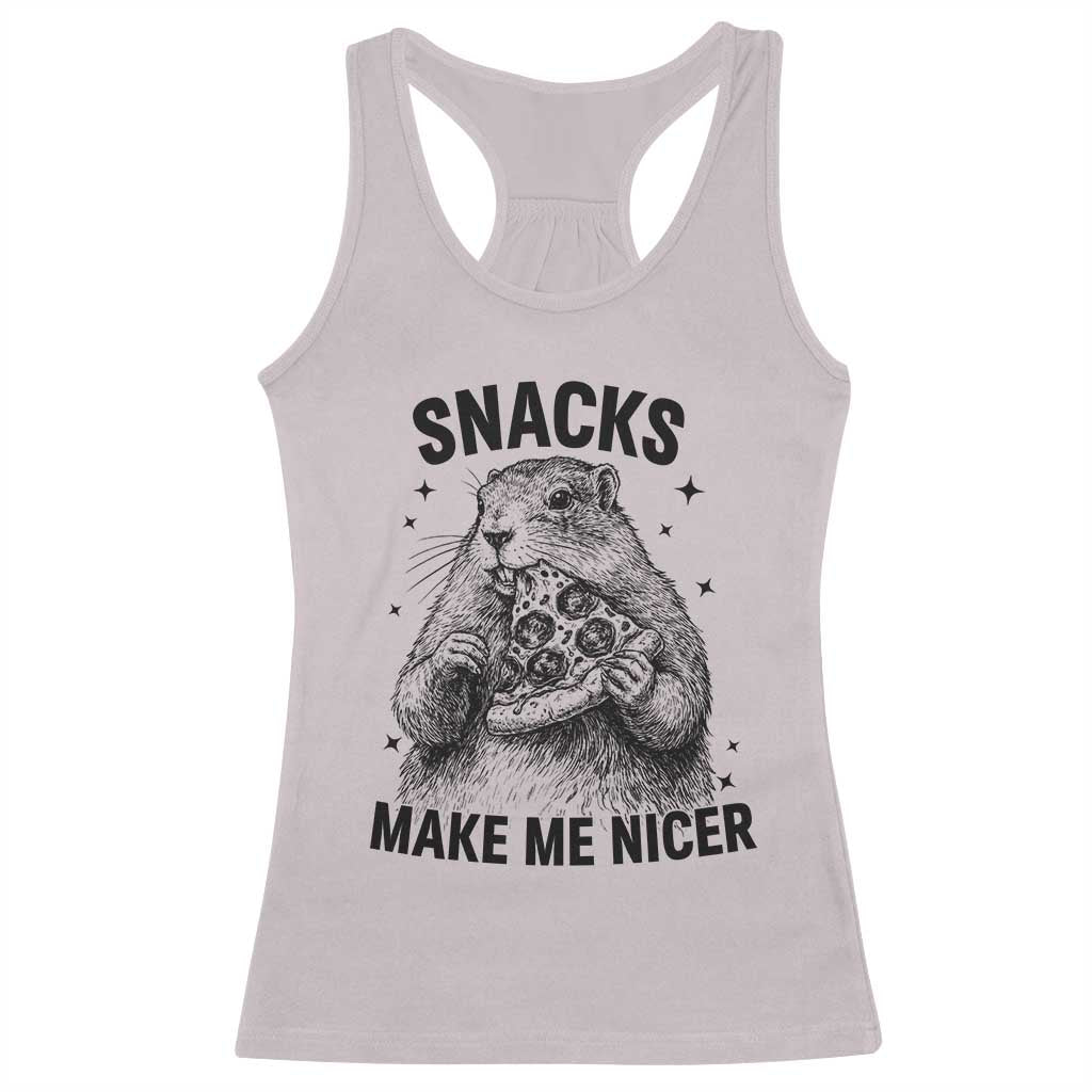 Funny Groundhog Eating Pizza Racerback Tank Top Snacks Make Me Nicer TS14 Ice Gray Print Your Wear