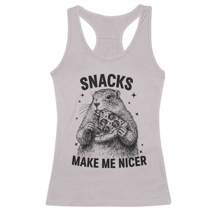 Funny Groundhog Eating Pizza Racerback Tank Top Snacks Make Me Nicer TS14 Ice Gray Print Your Wear