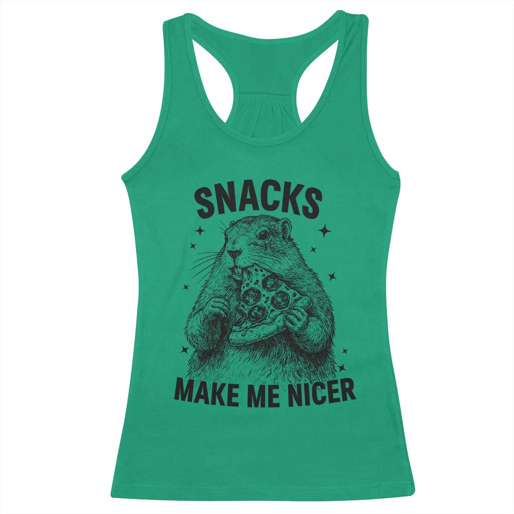 Funny Groundhog Eating Pizza Racerback Tank Top Snacks Make Me Nicer TS14 Irish Green Print Your Wear