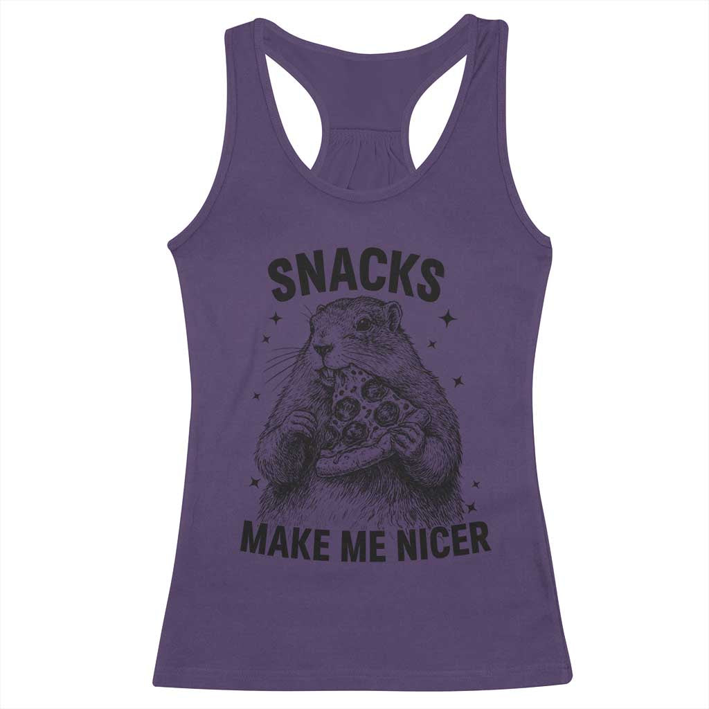 Funny Groundhog Eating Pizza Racerback Tank Top Snacks Make Me Nicer TS14 Purple Print Your Wear